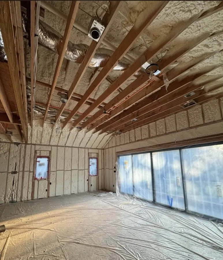 Interior walls and ceiling insulated with spray foam during new construction in Oak Harbor